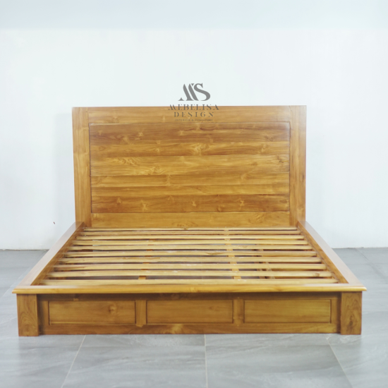 Tempat Tidur Minimalis Dengan 2 Laci Kayu Jati Solid