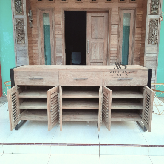 Louvered Industrial Reclaimed Teak Sideboard
