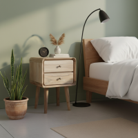 Mid-Century Nightstand Bedside Recycled Teak Wood 2 Drawers