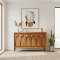 Mira Sideboard Mid-Century Bufet Ruang Tamu Modern Kayu Jati Solid