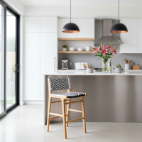 Nadia Barstool Kursi Bar Anyaman Rotan Black-White