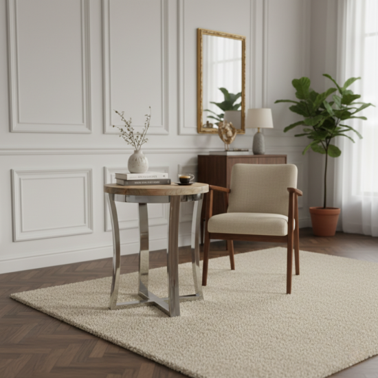 Nexus Side Table Reclaimed Teak Stainless Steel Base