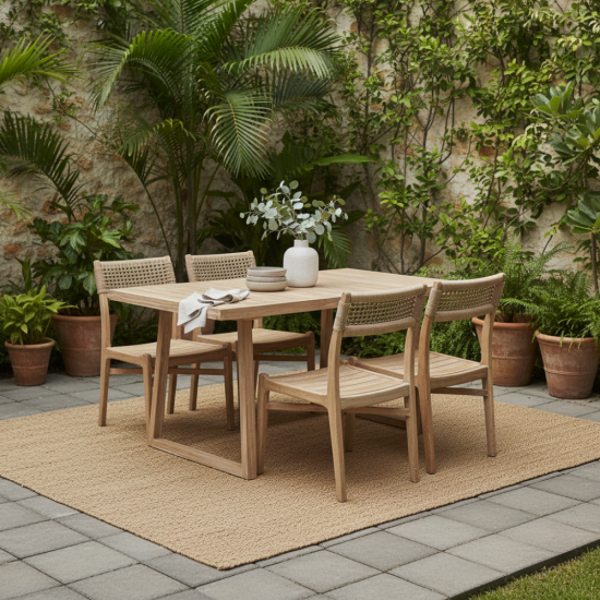 Outdoor Dining Table Chair Set 4 Chairs Rustic Finishing Teak