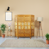 Partisi Sketsel Pembatas Ruangan Minimalis Kayu Jati 4 Daunan