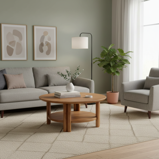 Qahwa Coffee Table Meja Ruang Tamu Bundar Kayu Jati