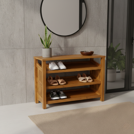 Rak Sepatu Sandal Minimalis Susun Kayu Jati