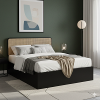 Rangka Dipan Tempat Tidur Minimalis Kayu Jati Anyaman Rotan