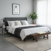 Ranjang Tempat Tidur Kain Jok Retro Set Bangku