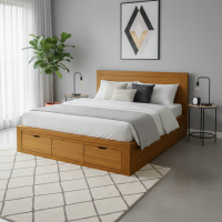 Ranjang Tempat Tidur Minimalis Kayu Jati Solid 3 Laci