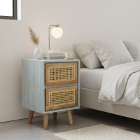 Reclaimed Teak Rattan Two-Drawer Nightstand