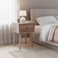 Recycled Teak Mid-Century Bedside Table 1 Drawer