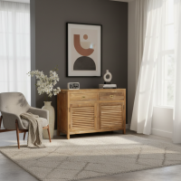 Recycled Teak Wood Louver Cabinet 2 Drawer