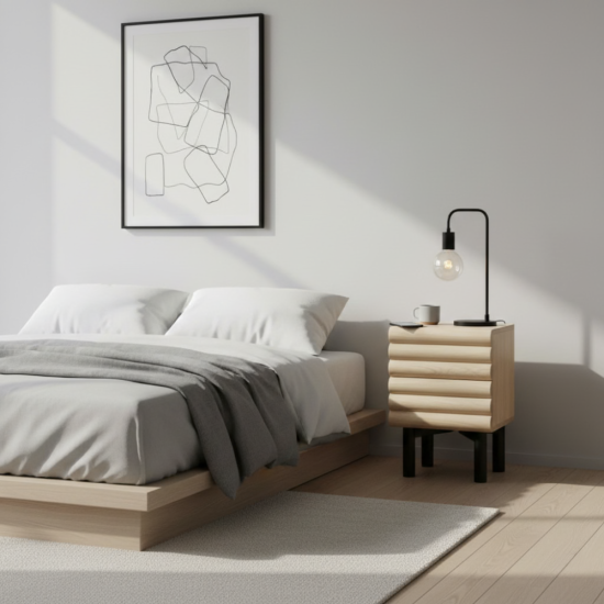 Riqa Bedside Meja Nakas Samping Ranjang Kayu Solid 2 Laci Riqa Bedside Meja Nakas Samping Ranjang Kayu Solid 2 Laci