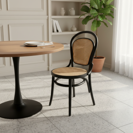 Ronda Chair Kursi Makan Anyaman Rotan Bingkai Kayu Jati