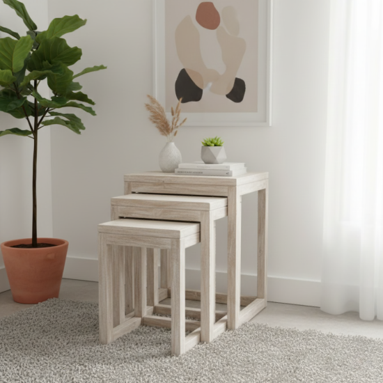 Rustic Reclaimed Teak Nesting Tables (Set of 3)