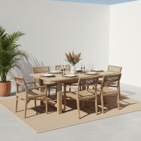 Rustic Teak Outdoor Dining Table Chair Set 6 Chairs