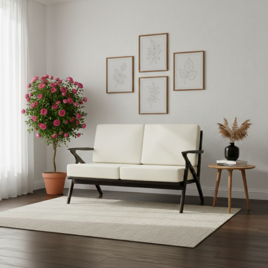 Scandia Mid-Century Sofa Tamu 2 Dudukan Kayu Jati