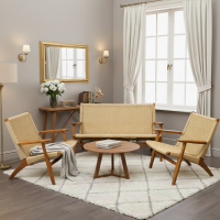 Set Kursi Tamu Minimalis Scandinavian Kayu Jati Anyaman