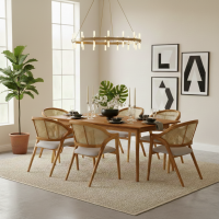 Set Meja Kursi Ruang Makan 6K Anyaman Rotan