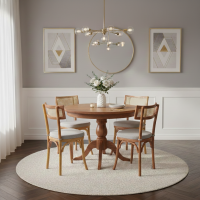 Set Meja Makan Bulat  4 Kursi Retro Anyaman Rotan