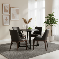 Set Meja Makan Bulat Jati 4 Kursi Retro Modern