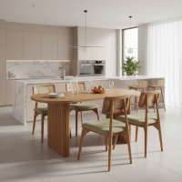 Set Meja Makan Minimalis Mid-Century 4 Kursi