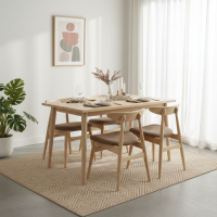 Set Meja Makan Retro 4 Kursi Kayu Jati Bleaching