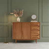 Sideboard Bufet Minimalis Retro Kayu Jati Solid 4 Laci