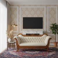 Sofa Bangku Kayu Jati Ukiran Depan TV Mebel Jepara