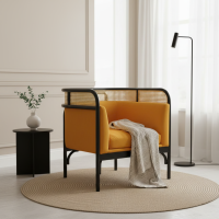 Sofa Santai Single Kombinasi Anyaman Rotan Kayu Jati