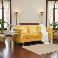 Sofa Tamu Mewah 3 Seater Model Kancing Kain Bludru