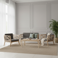 Teak Rustic Waterbased Minimalist Guest Sofa Set