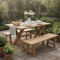 Teak Wood Minimalist Outdoor Garden Bench Table Set
