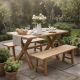 Teak Wood Minimalist Outdoor Garden Bench Table Set