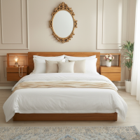 Tempat Tidur Minimalis Modern Kayu Jati Set 2 Nakas Laci