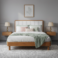 Tempat Tidur Minimalis Sandaran Jok Modern Kayu Jati Solid