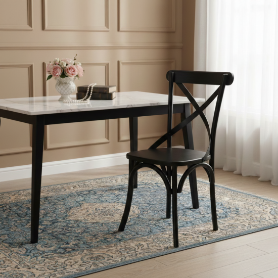 Tiffany Kursi Makan Silang Mid-Century Kayu Jati Black Finish