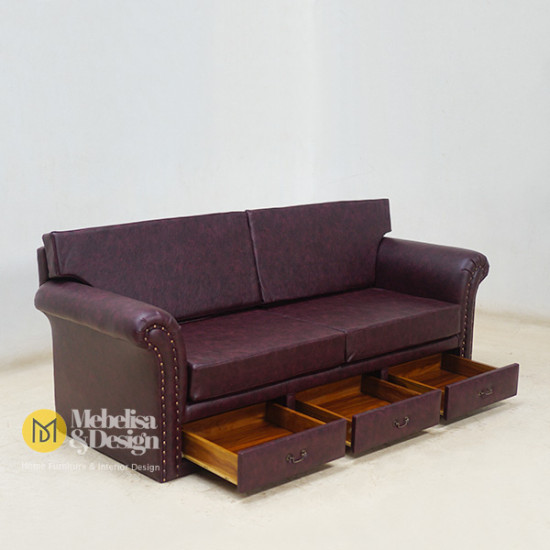 Mid-Century Sofa 3 Dudukan Full Jok 3 Laci