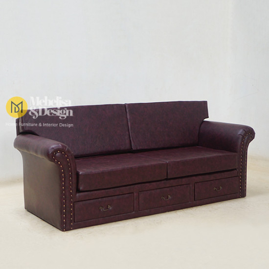 Mid-Century Sofa 3 Dudukan Full Jok 3 Laci