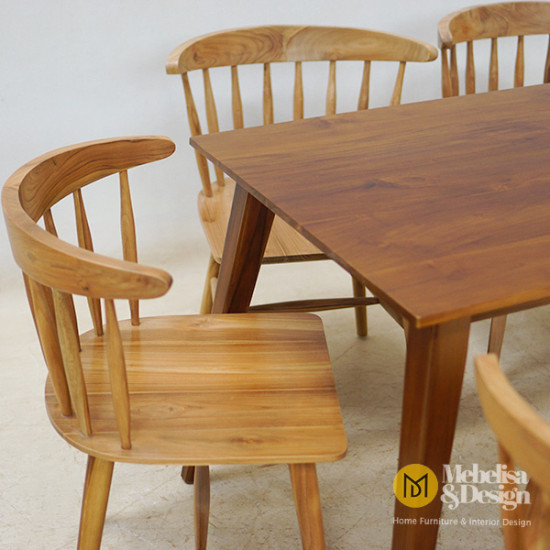 Set Meja Makan Kursi 6 Model Retro Kayu Jati