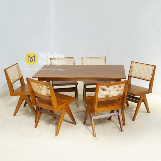 Set Kursi Makan Minimalis 6k Sandaran Rotan