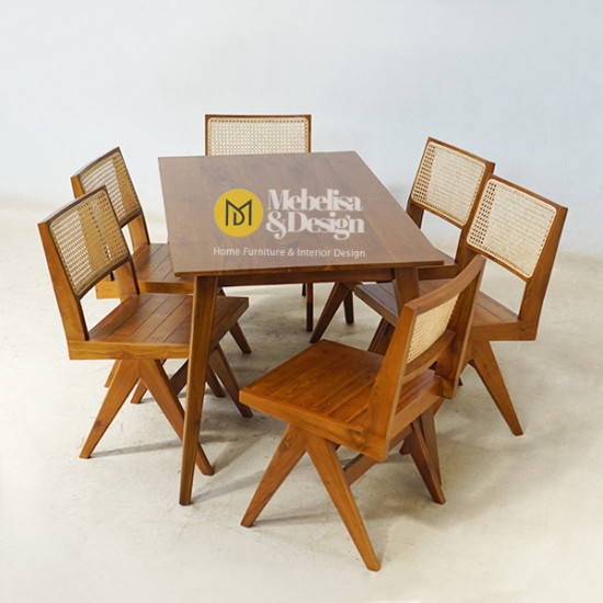 Set Kursi Makan Minimalis 6k Sandaran Rotan