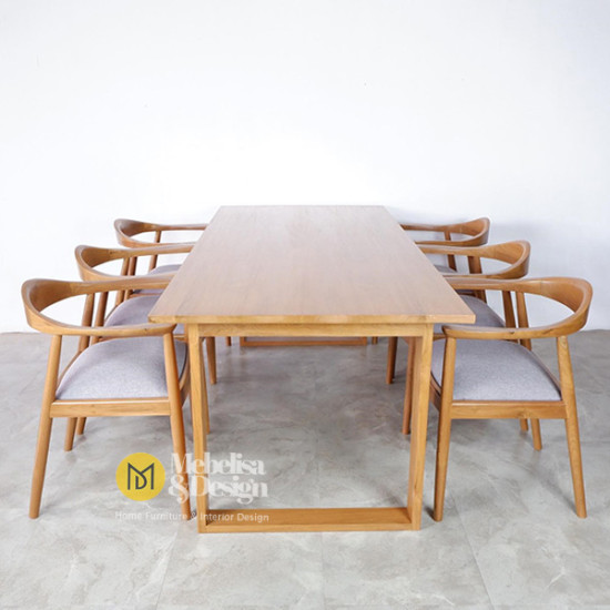 Set Meja Makan Minimalis Kayu Jati 6 Kursi Retro