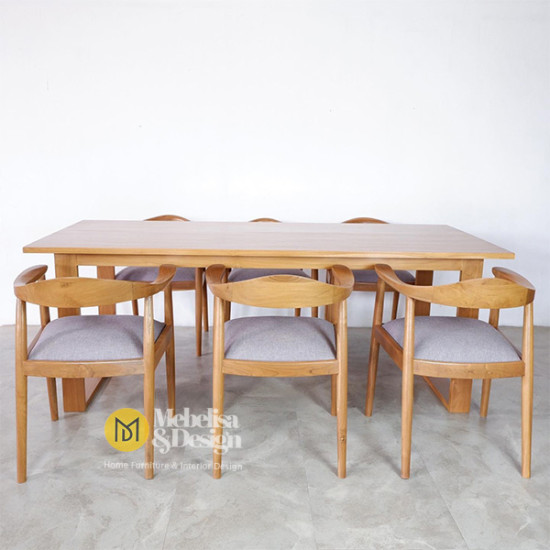 Set Meja Makan Minimalis Kayu Jati 6 Kursi Retro