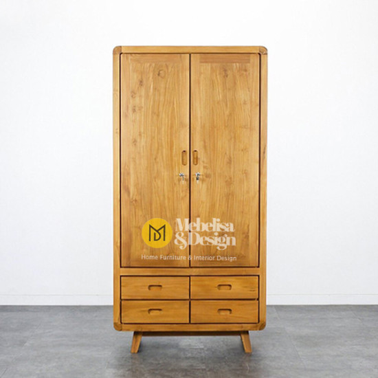 Lemari Pakaian Minimalis Retro Jati 2 Pintu 4 Laci Lemari Pakaian Minimalis Retro Jati 2 Pintu 4 Laci