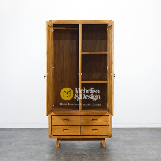 Lemari Pakaian Minimalis Retro Jati 2 Pintu 4 Laci Lemari Pakaian Minimalis Retro Jati 2 Pintu 4 Laci