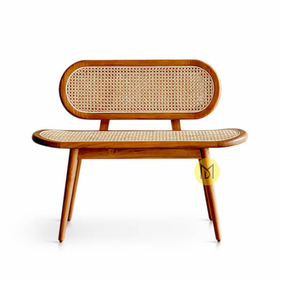 Bangku Teras Rotan Kayu Jati Marlius Walnut