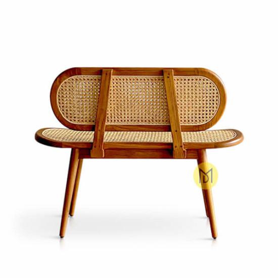 Bangku Teras Rotan Kayu Jati Marlius Walnut