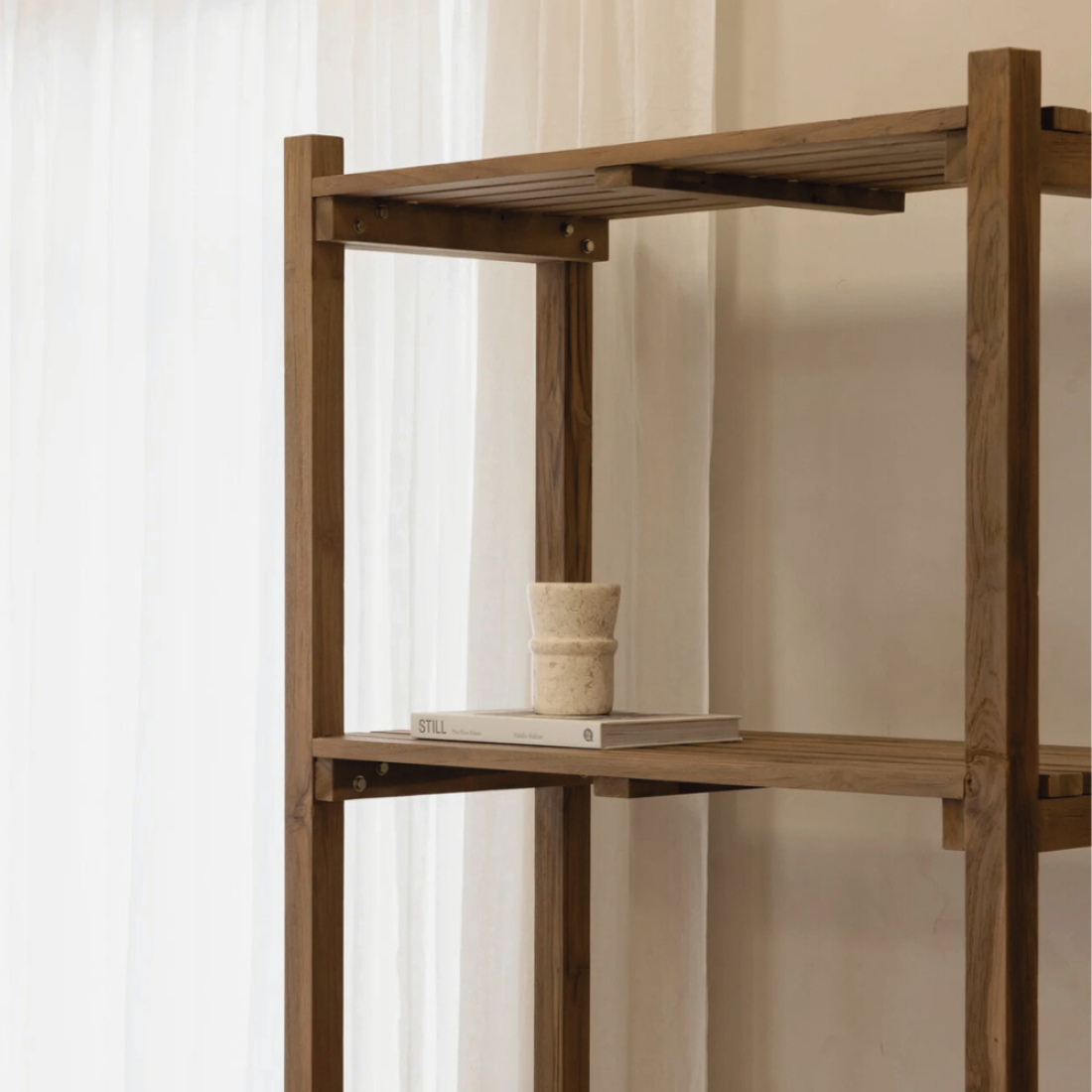 4-Tier Reclaimed Teak Wood Slatted Shelf