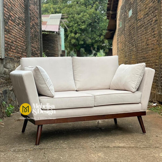 Sofa Minimalis 2 Dudukan Kayu Jati Japandi
